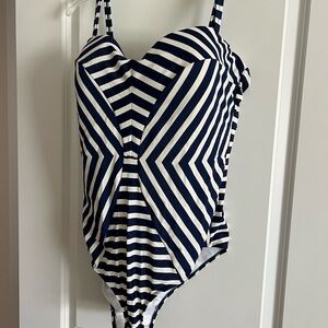 Cacique Navy and White Striped One Piece Swimsuit
